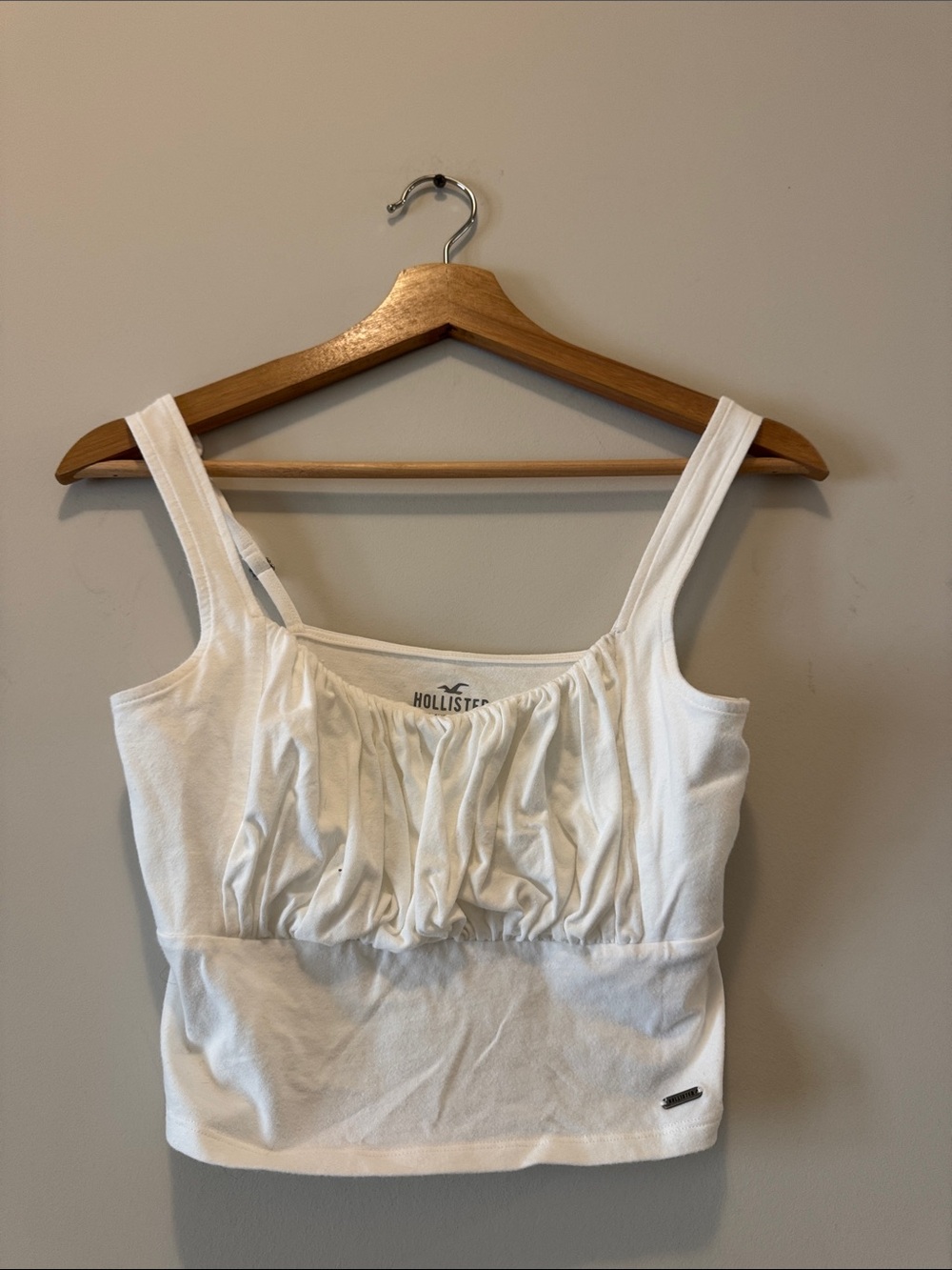 Hollister White Gathered Front Tank Top